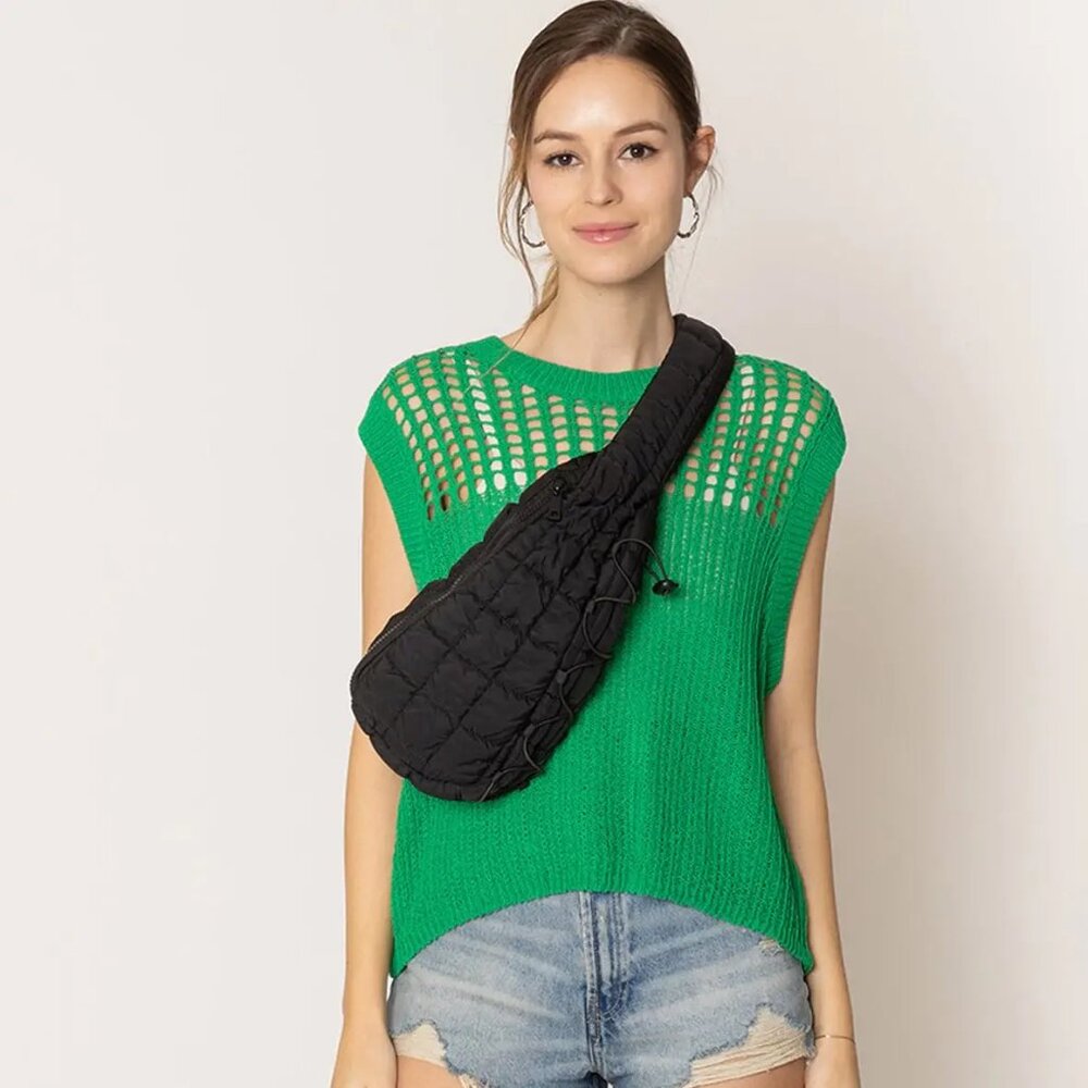 NWT Quilted Puffer Sling Bag in Black